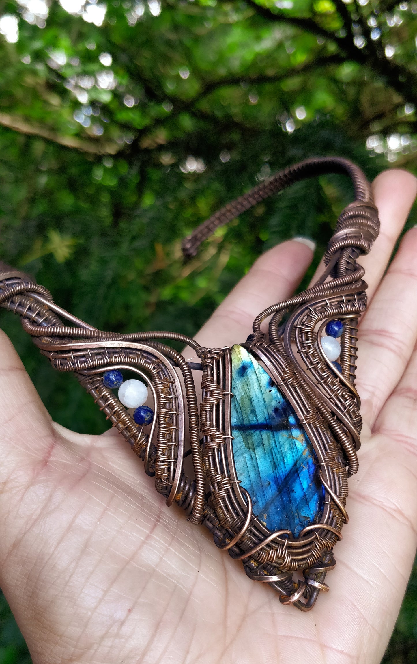 Labradorite, Selenite and Lapis Choker