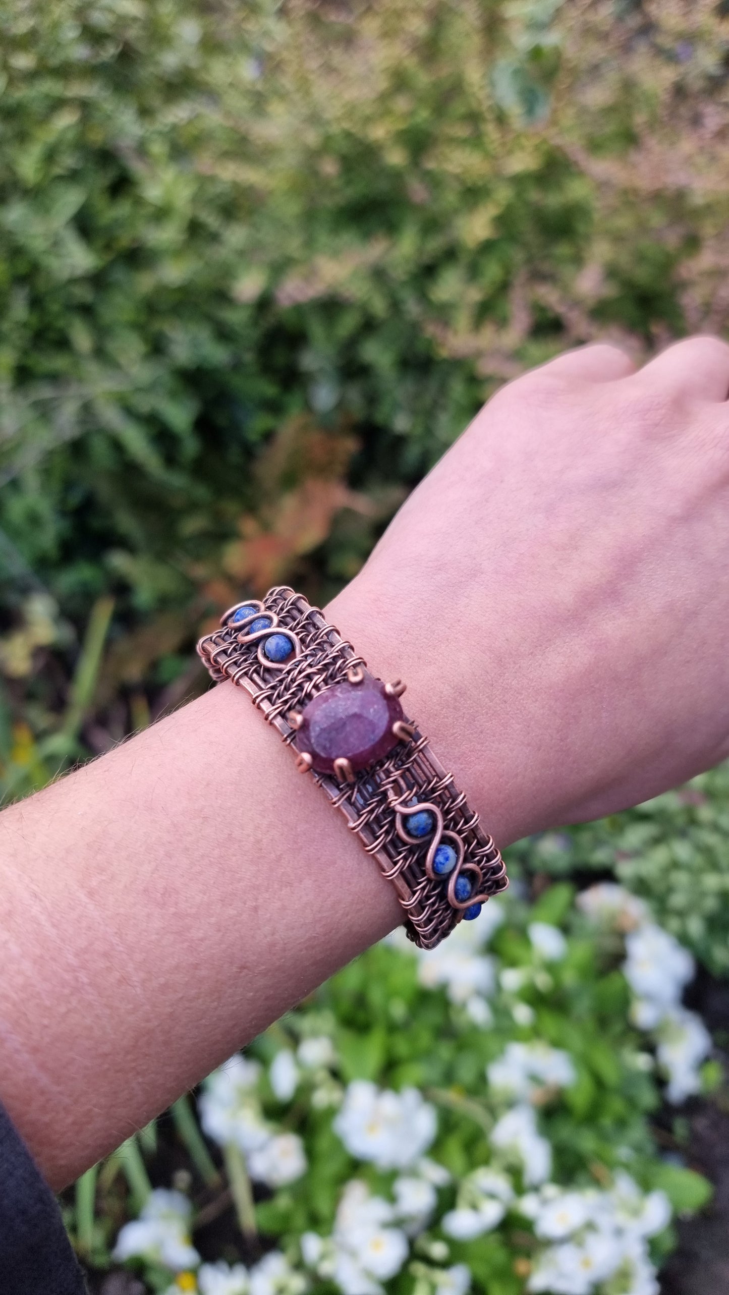 Dragon Heart cuff - Ruby & Lapis Lazuli
