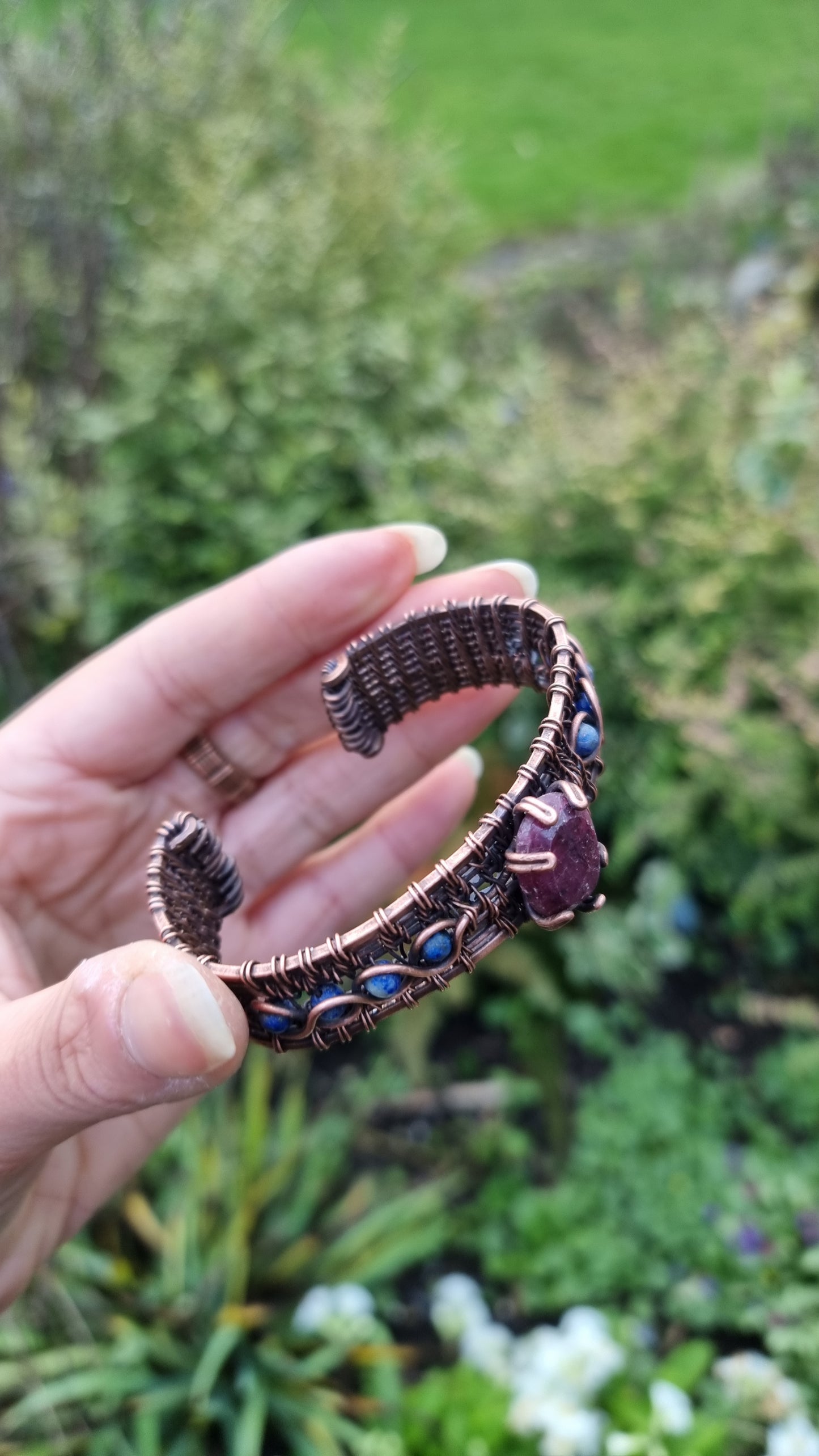 Dragon Heart cuff - Ruby & Lapis Lazuli