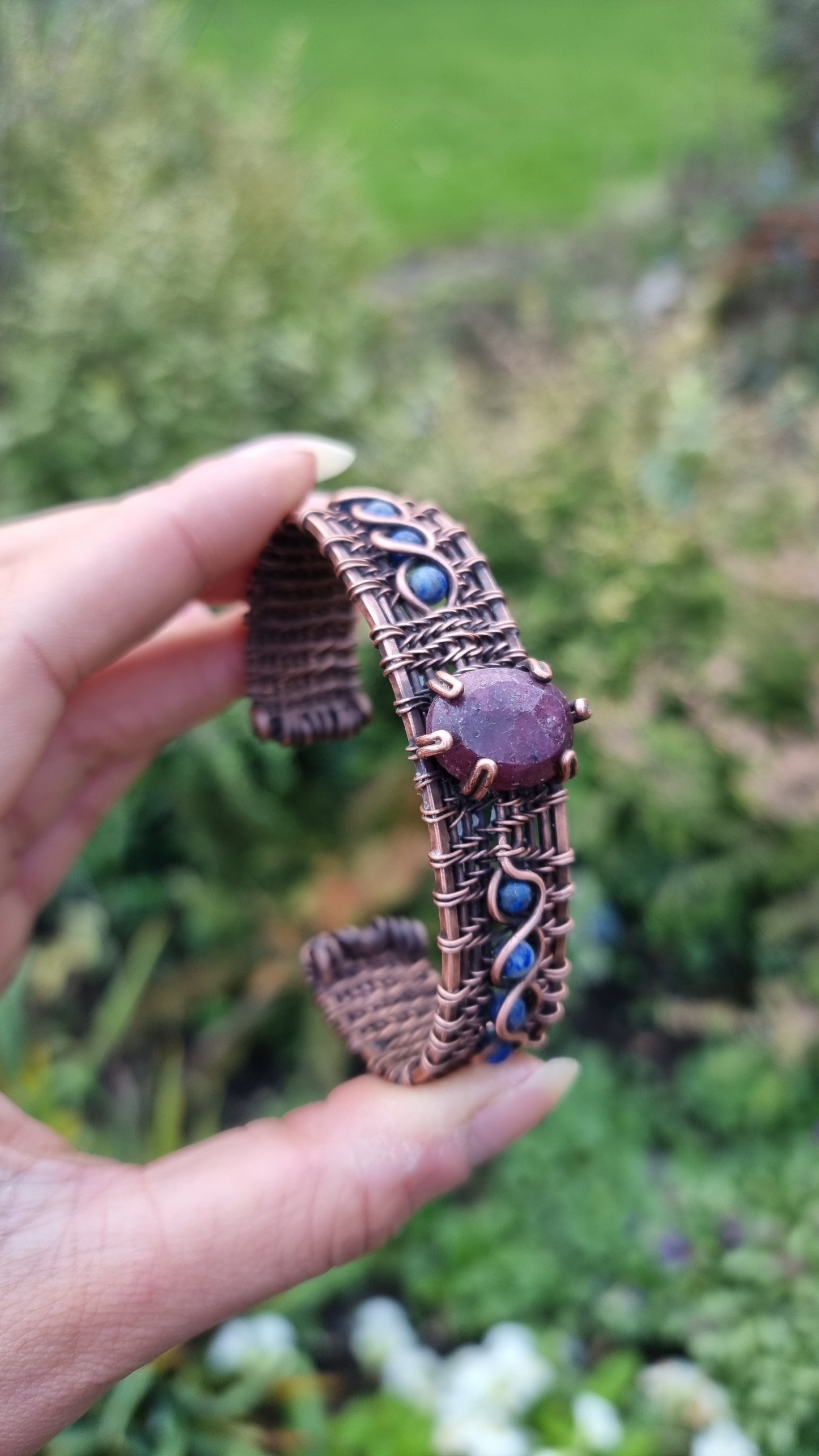 Dragon Heart cuff - Ruby & Lapis Lazuli