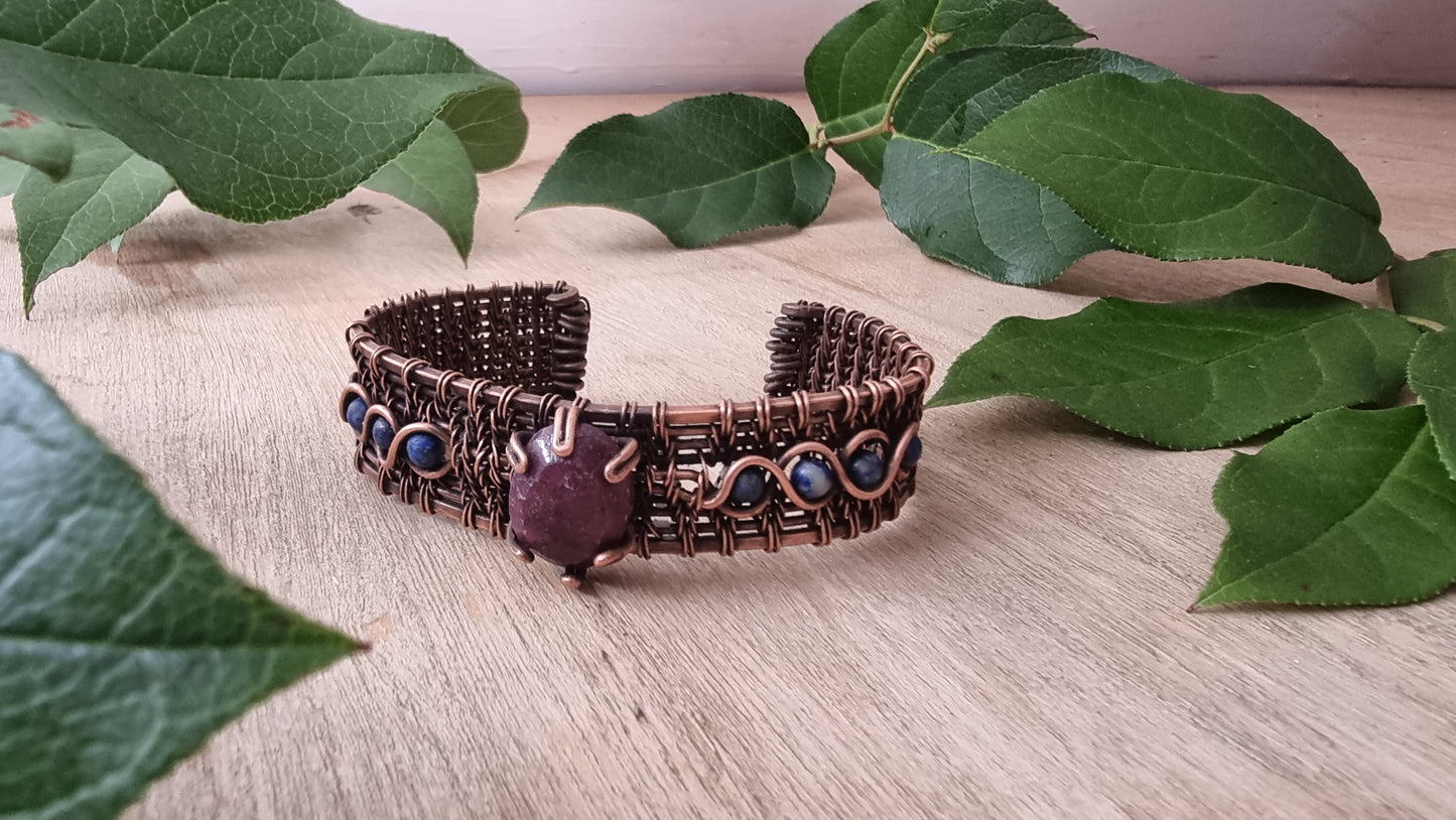 Dragon Heart cuff - Ruby & Lapis Lazuli