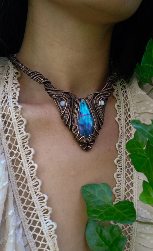 Labradorite, Selenite and Lapis Choker