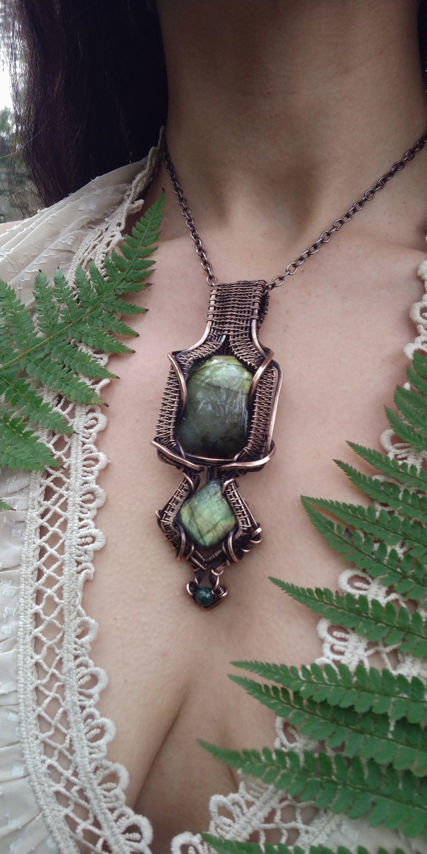Green Labradorite accented with Moss Agate