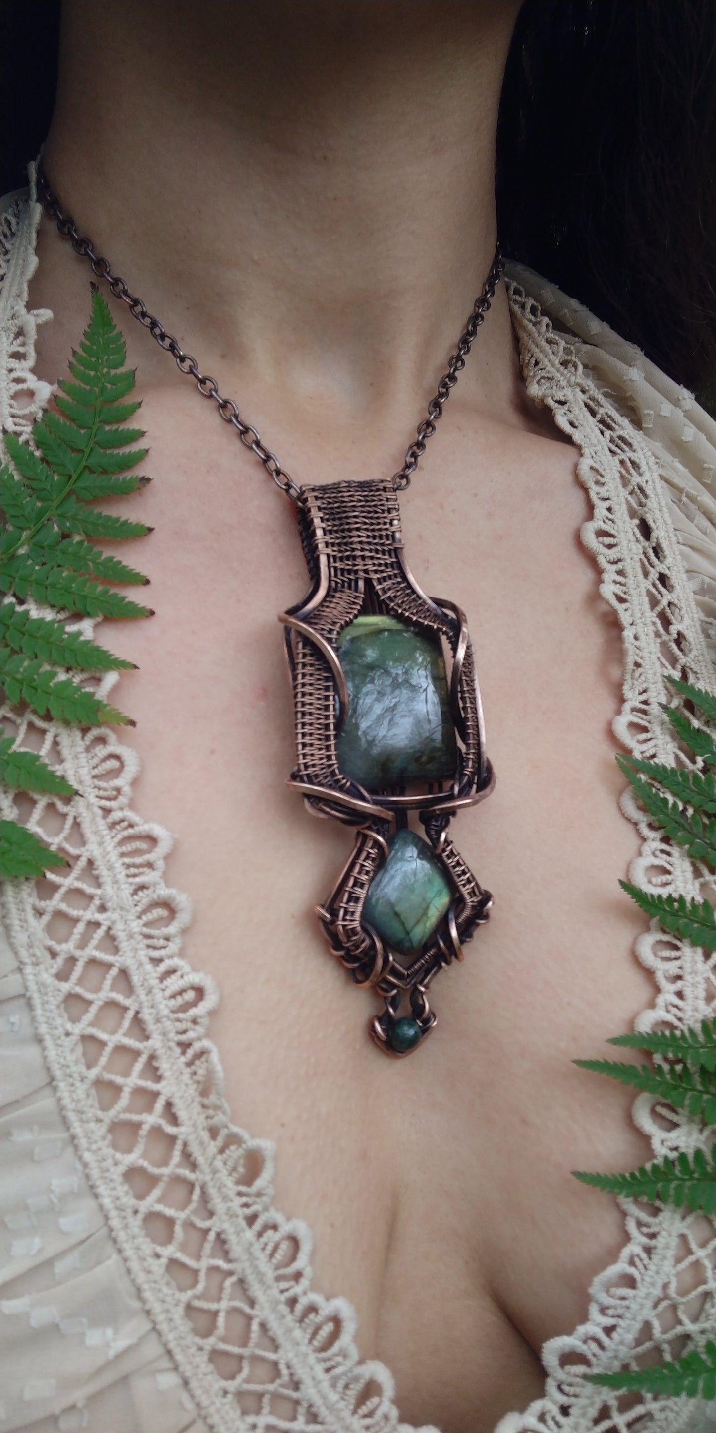 Green Labradorite accented with Moss Agate