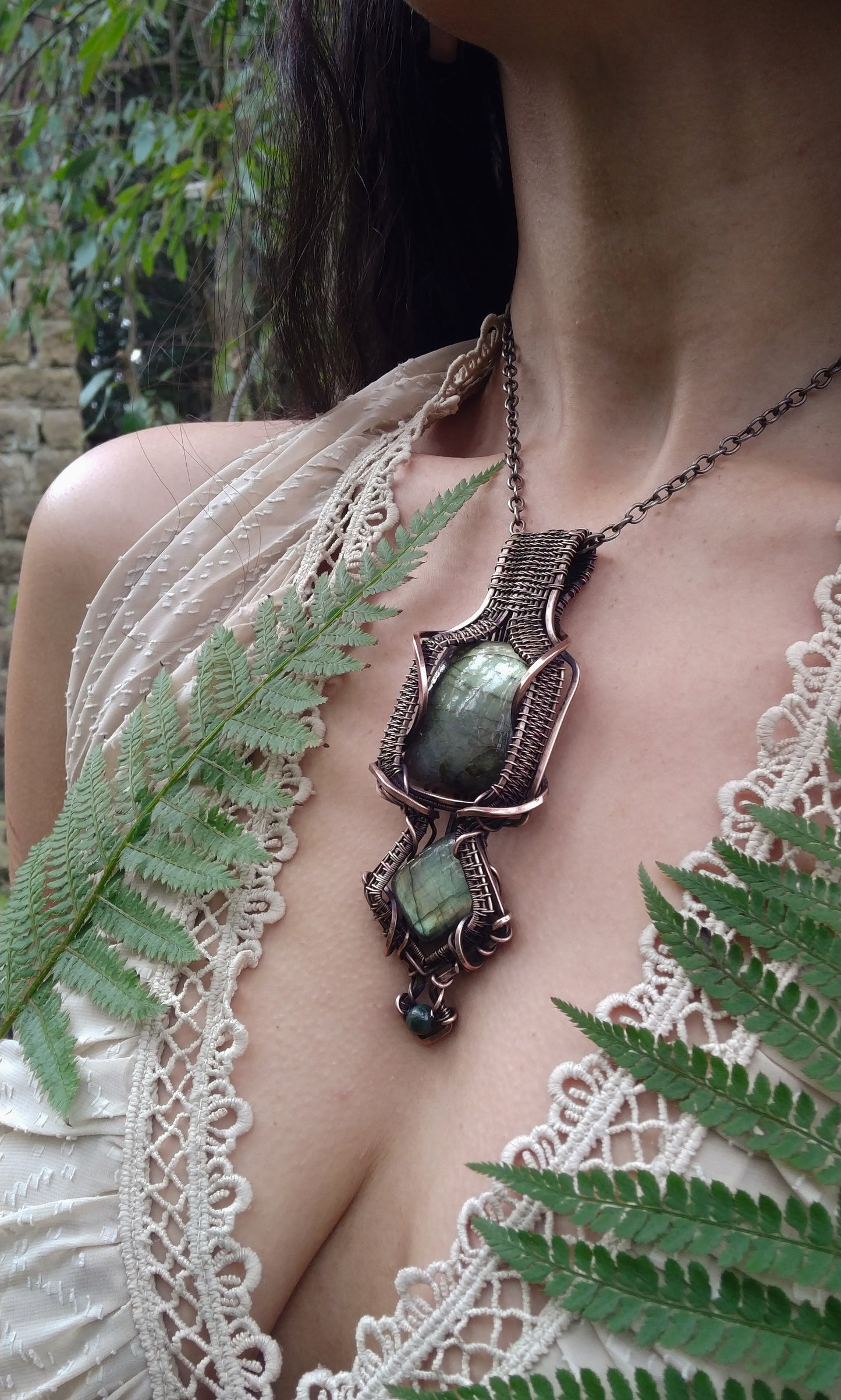 Green Labradorite accented with Moss Agate