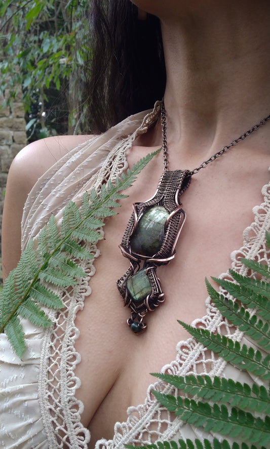 Green Labradorite accented with Moss Agate