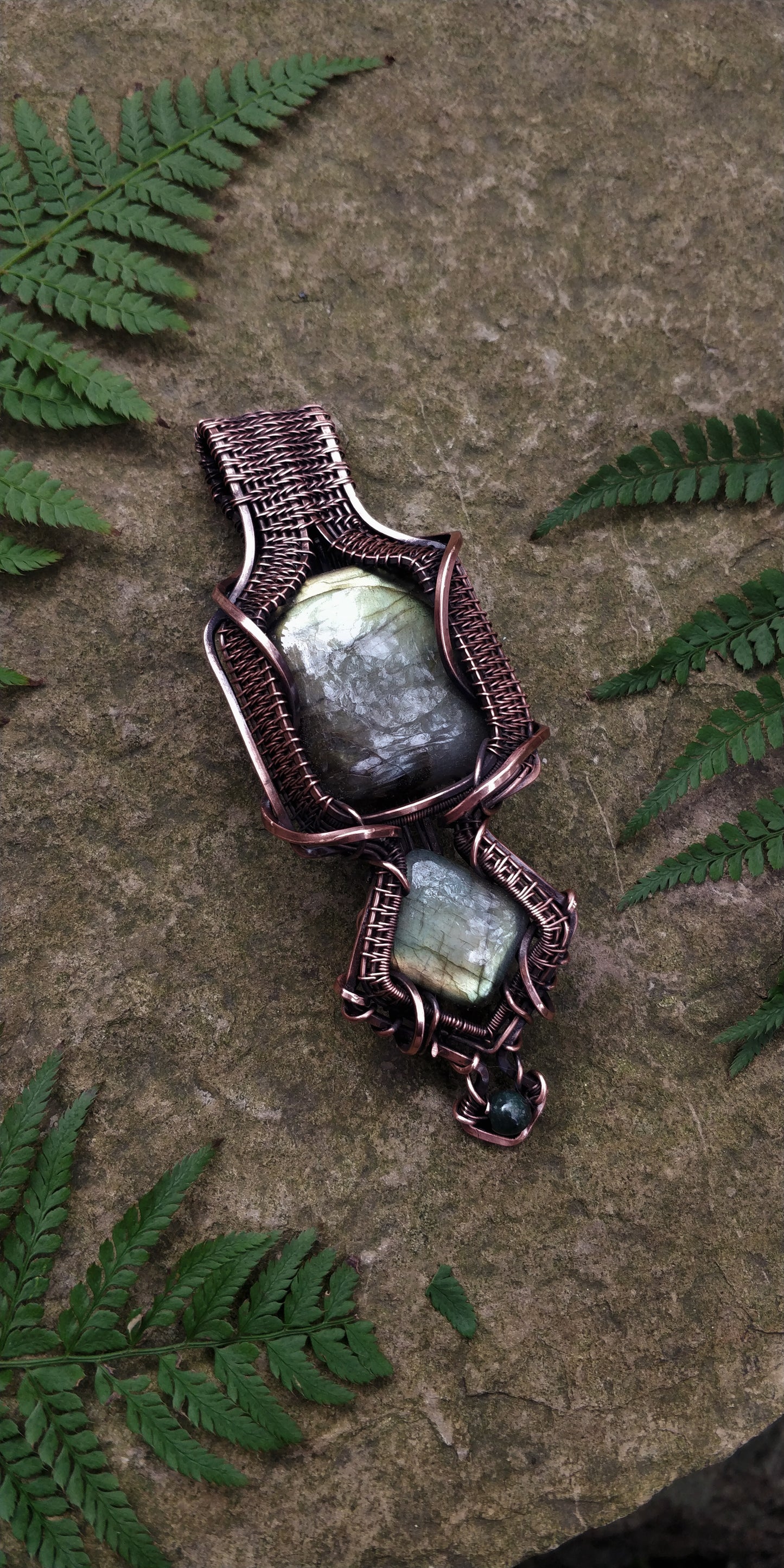 Green Labradorite accented with Moss Agate